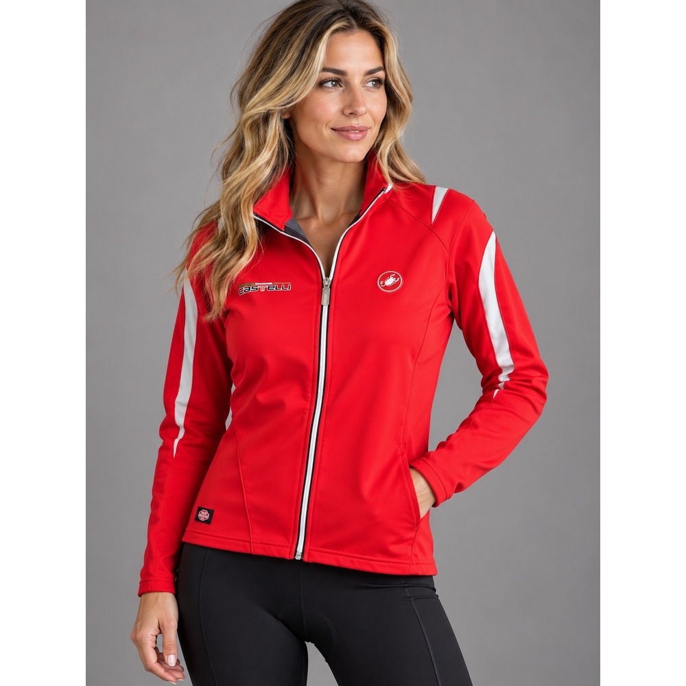 Castelli Womens Red White Windstopper Cycling Jacket Full Zip Size Medium